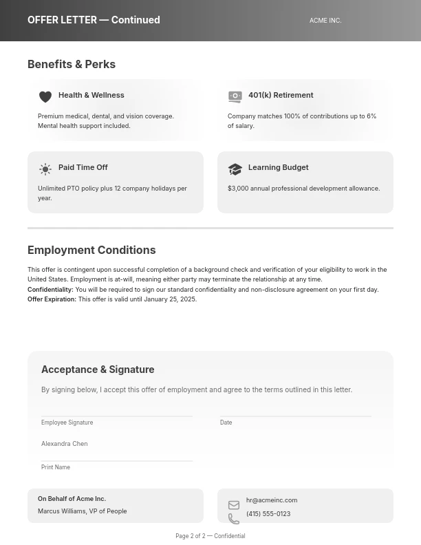 Formal Executive Employment Offer