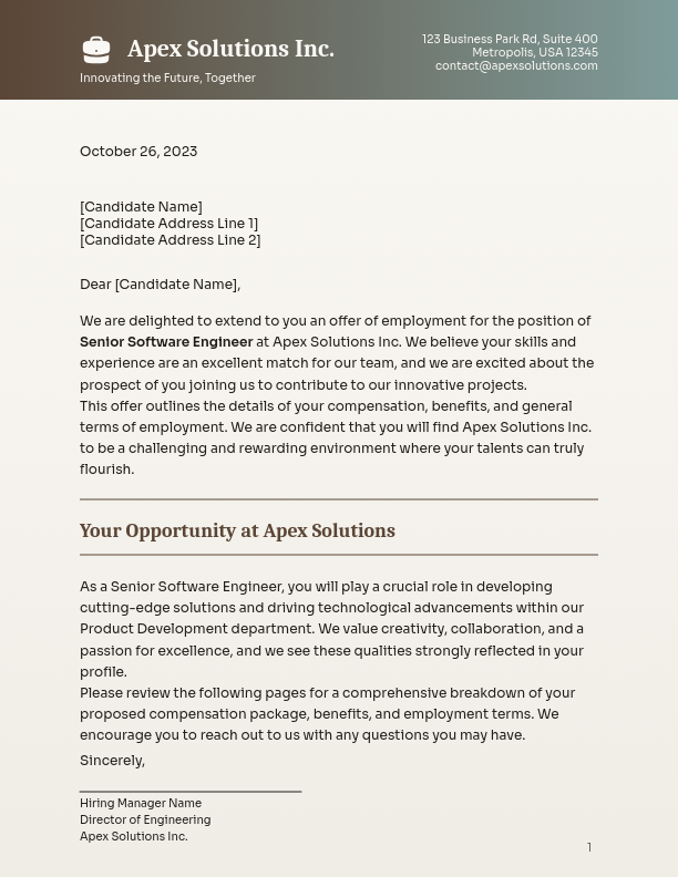 Formal Executive Job Offer Letter