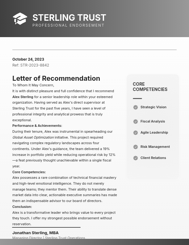 Formal Professional Recommendation Letter