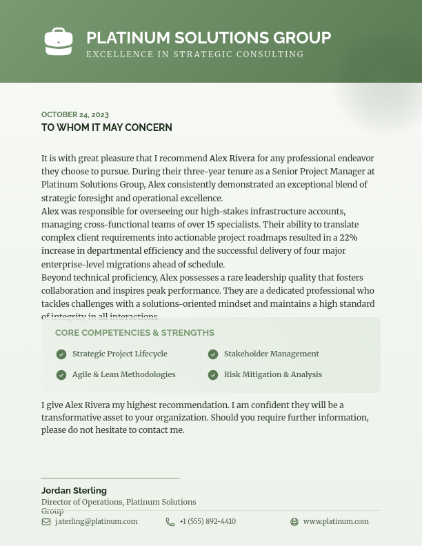 Professional Endorsement for Former Employee