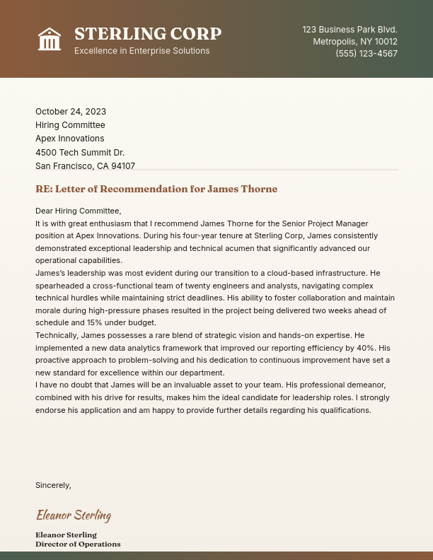Executive Professional Reference Letter