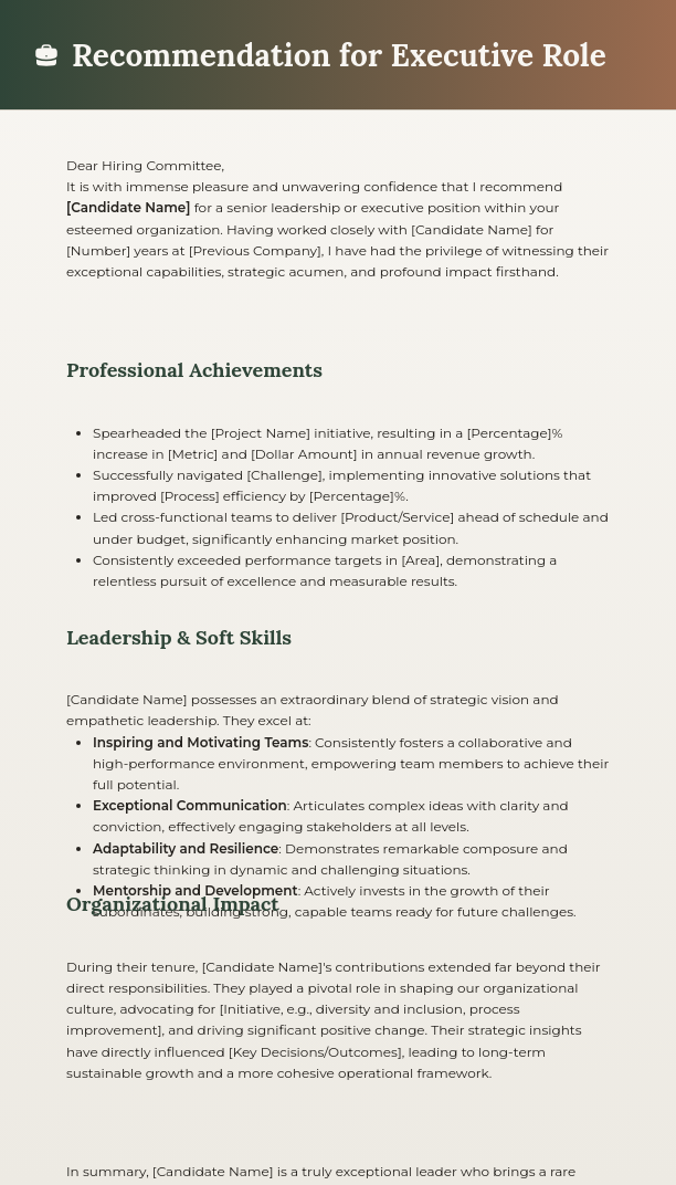Executive Leadership Recommendation