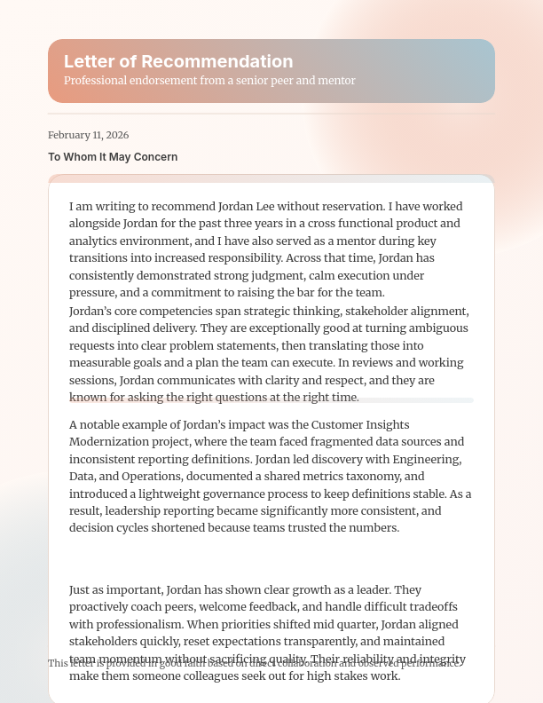 Senior Professional Peer Recommendation