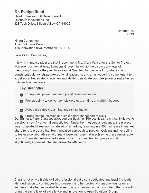 Leadership Character Reference Letter