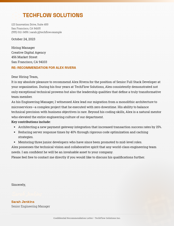 Professional Character Reference Letter