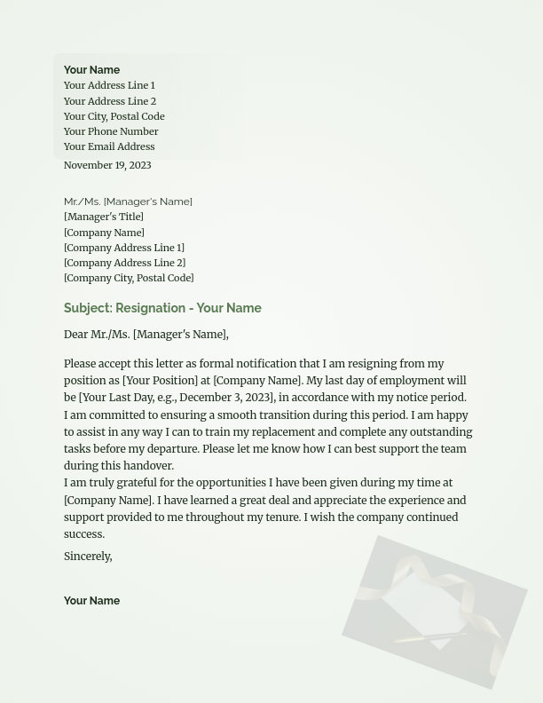 Formal Executive Resignation Notice