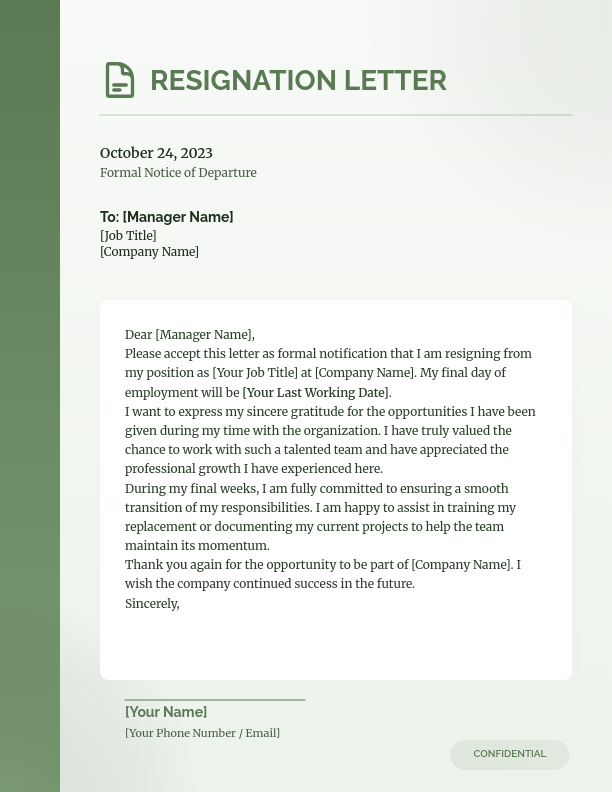 Formal Notice of Resignation