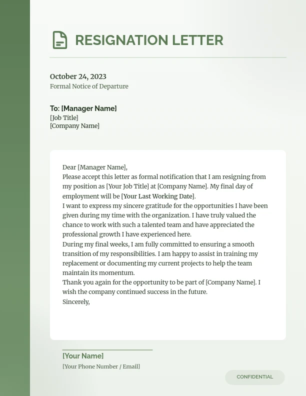 Formal Notice of Resignation