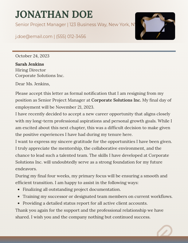 Formal Career Move Resignation Notice