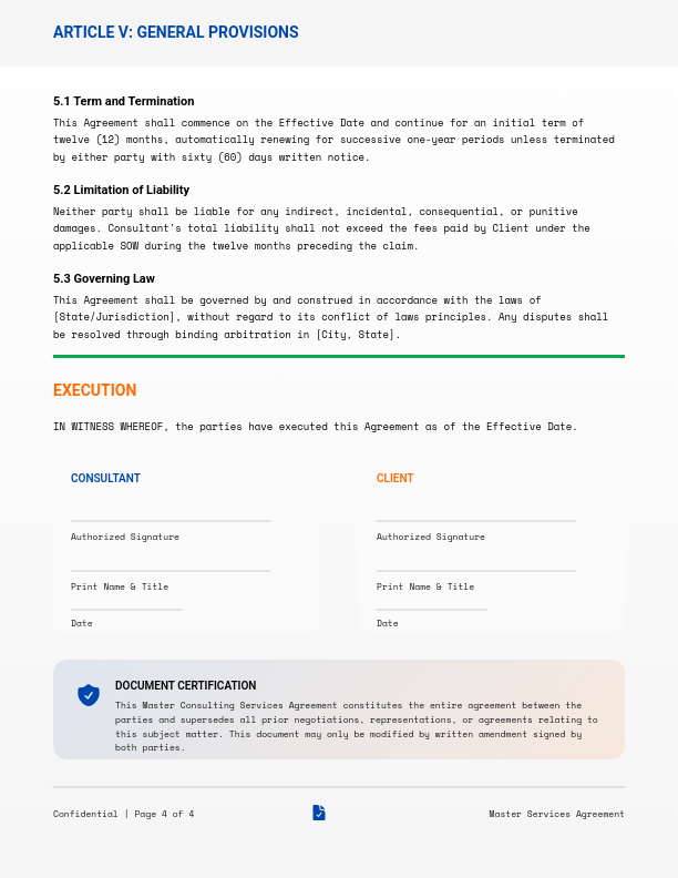 Strategic Consulting Master Agreement