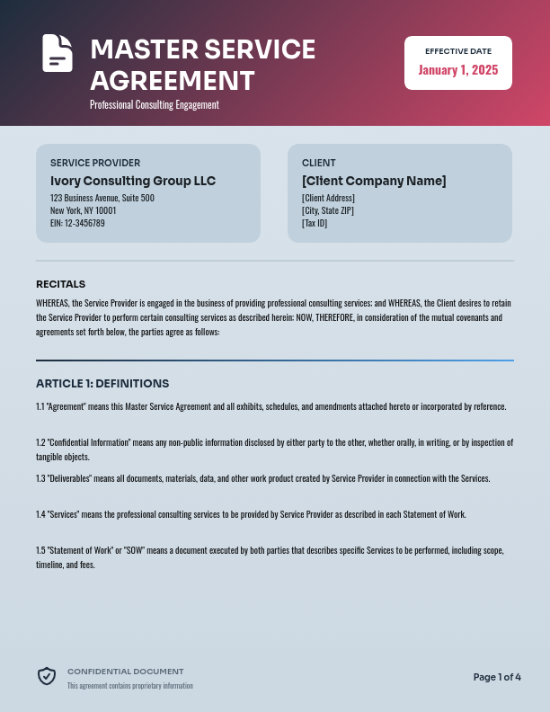 Professional Consulting Master Agreement