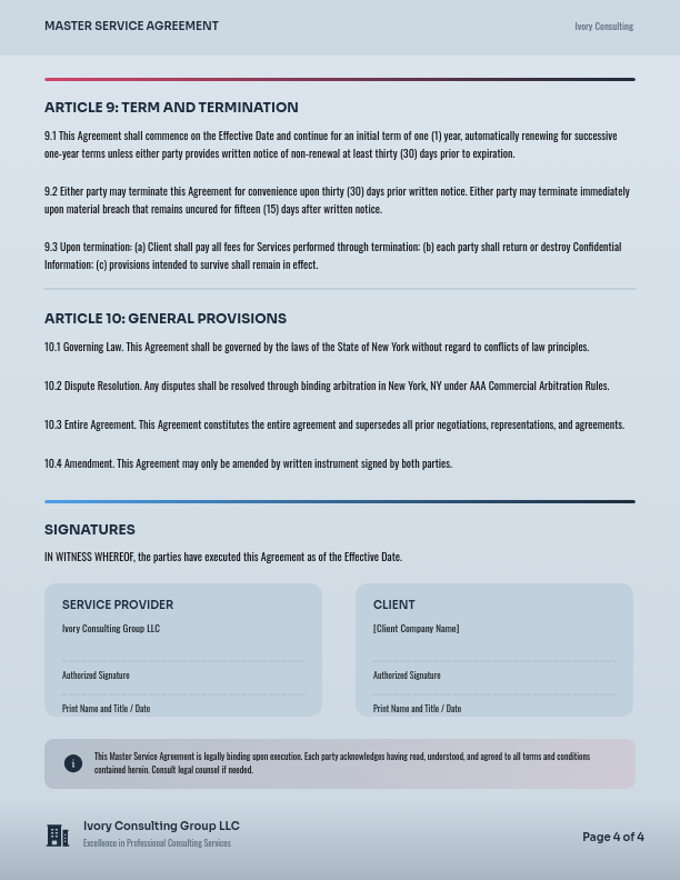 Professional Consulting Master Agreement