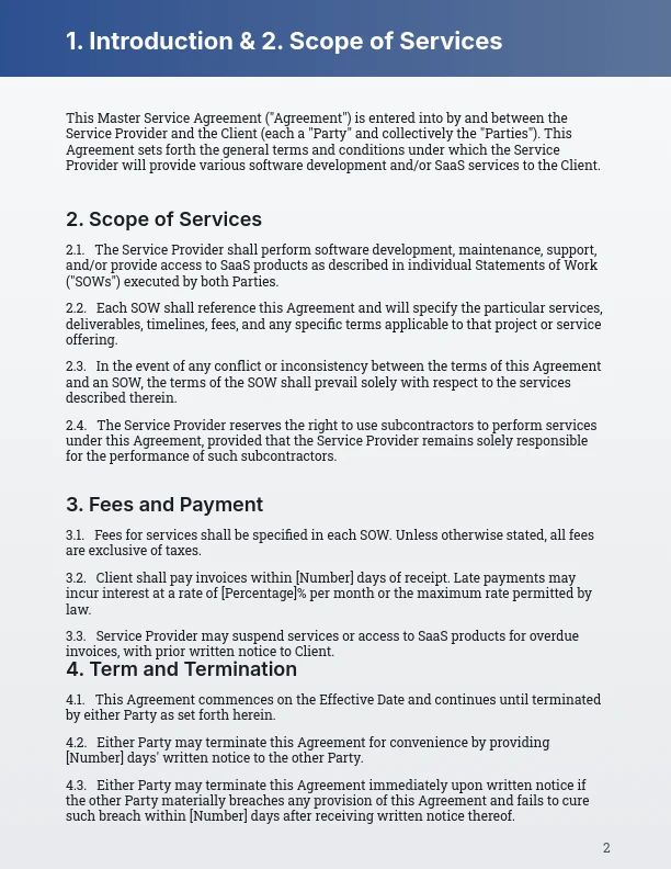 Enterprise Software Service Agreement