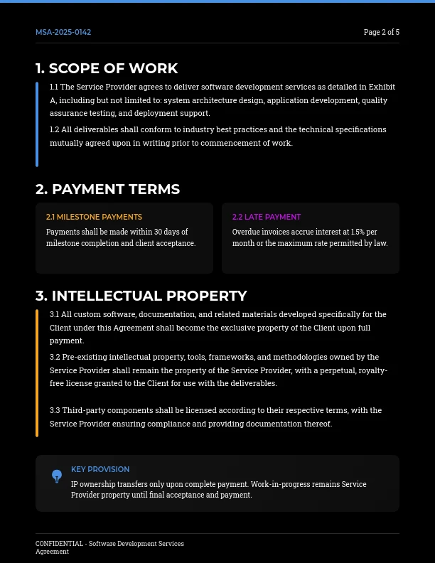 Software Development Master Service Agreement