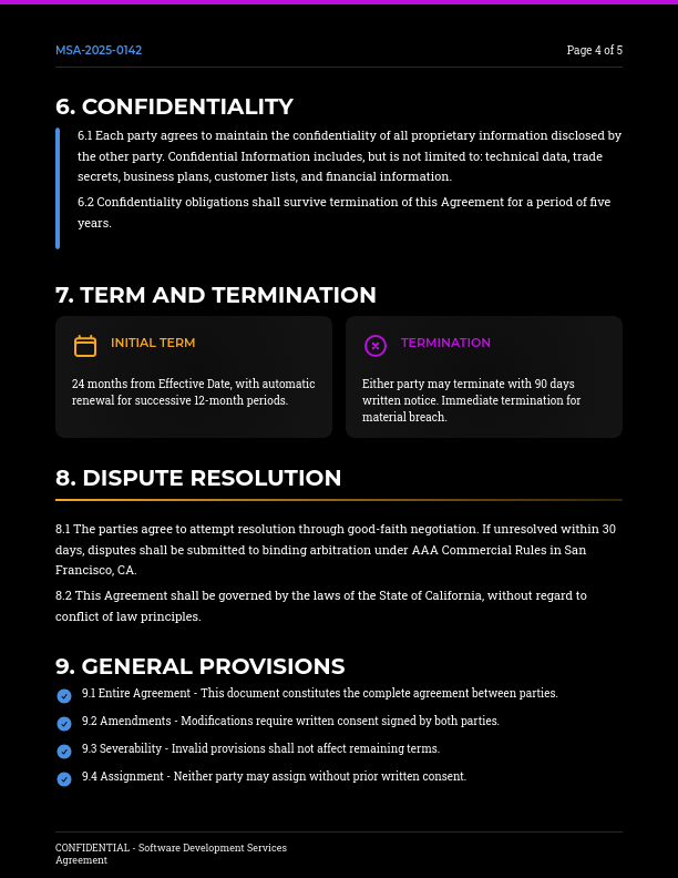 Software Development Master Service Agreement