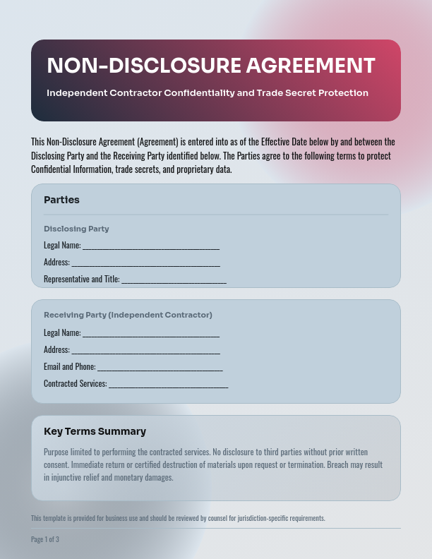 Independent Contractor Confidentiality Agreement