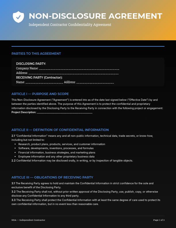 Independent Contractor Confidentiality Agreement