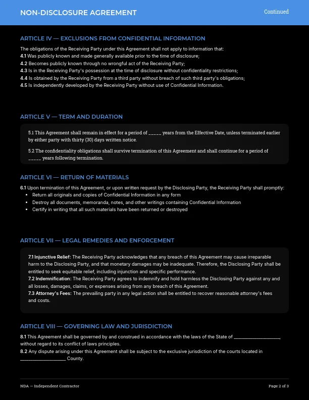 Independent Contractor Confidentiality Agreement