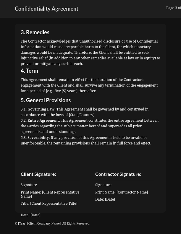 Independent Contractor Confidentiality Agreement