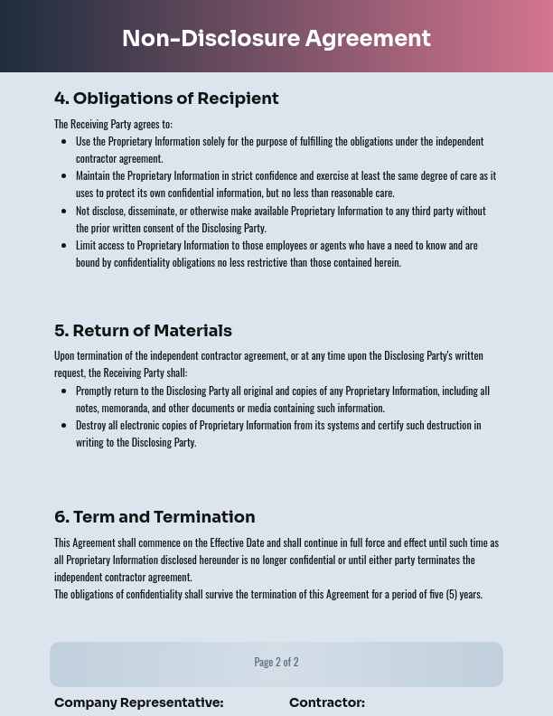 Independent Contractor Confidentiality Agreement