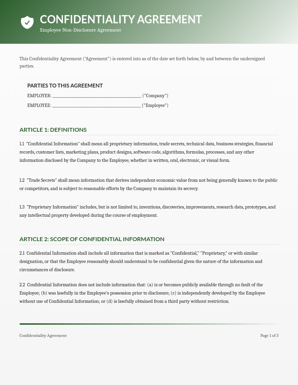 Employee Confidentiality Agreement