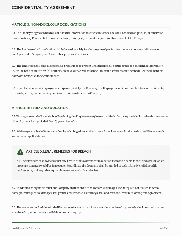 Employee Confidentiality Agreement