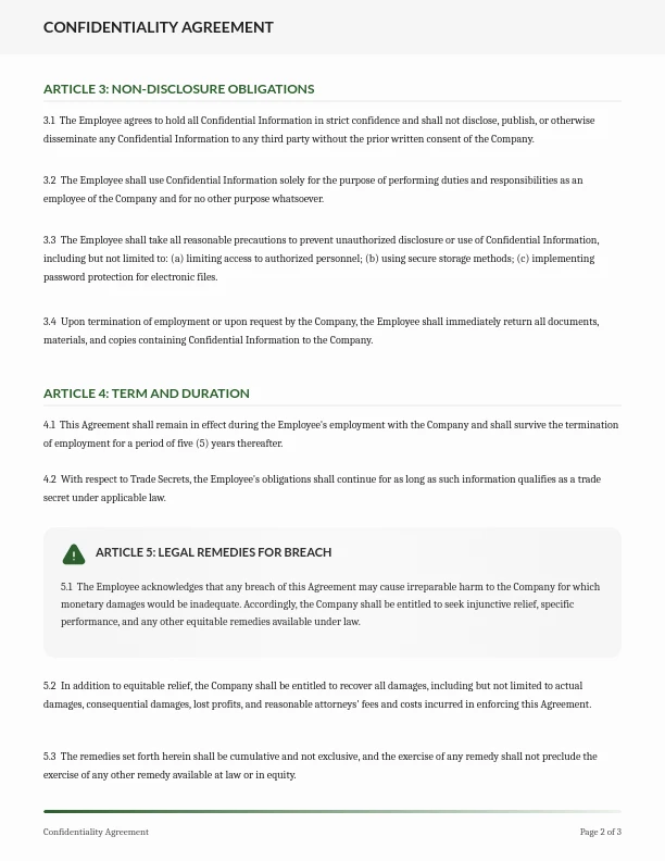 Employee Confidentiality Agreement