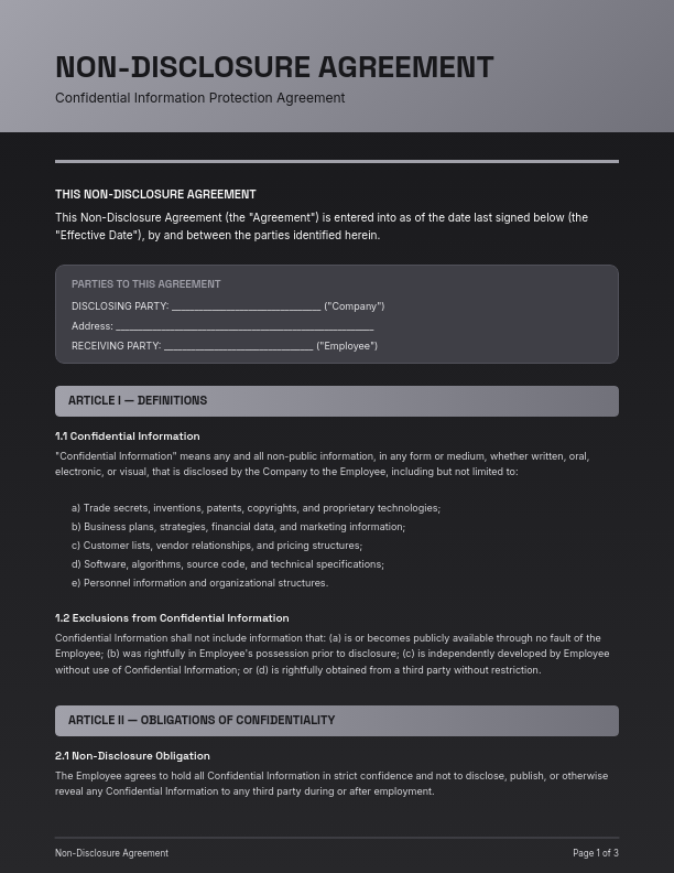 Employee Confidentiality Agreement