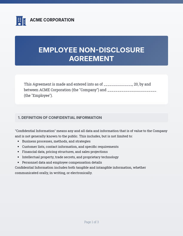 Standard Employee Confidentiality Agreement