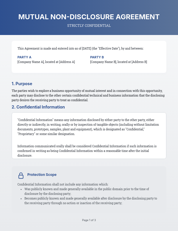 Standard Mutual Confidentiality Agreement