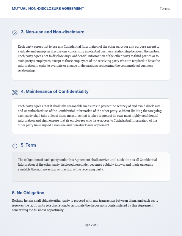 Standard Mutual Confidentiality Agreement