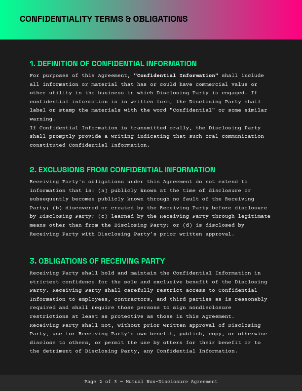 Bilateral Confidentiality and Non-Disclosure