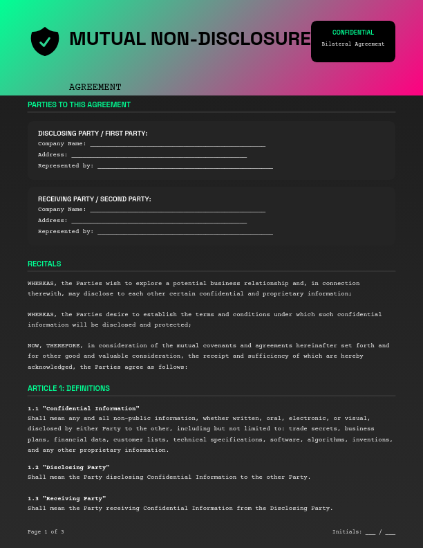 Mutual Confidentiality & Non-Disclosure