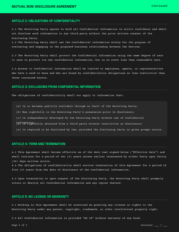 Mutual Confidentiality & Non-Disclosure