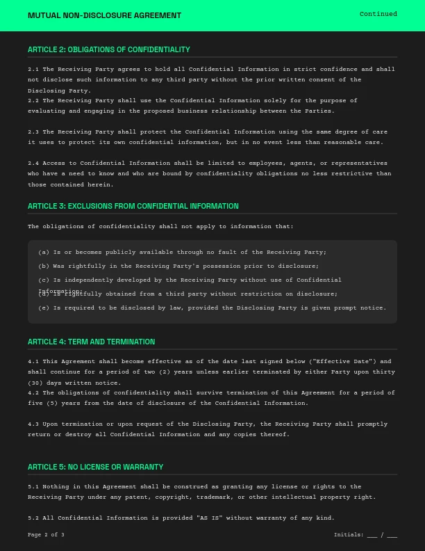 Mutual Confidentiality & Non-Disclosure