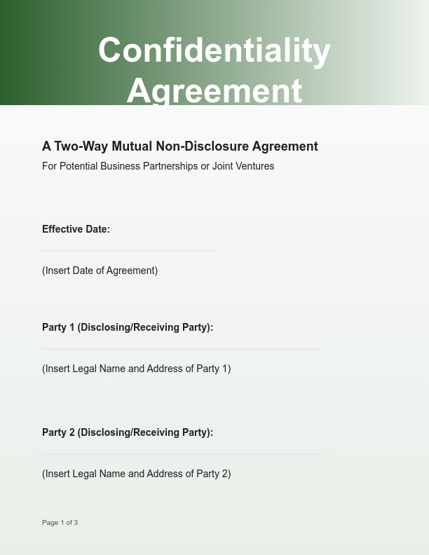 Mutual Confidentiality Agreement for Partners