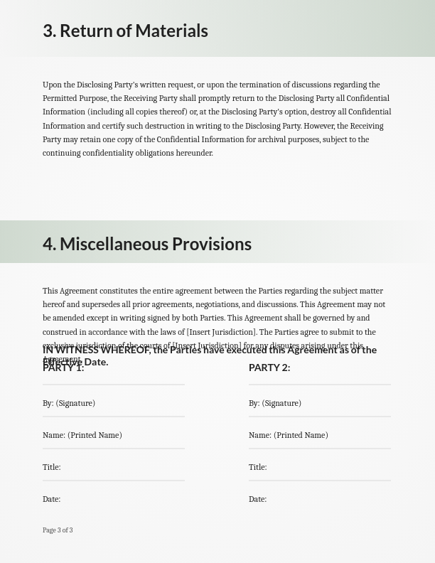 Mutual Confidentiality Agreement for Partners