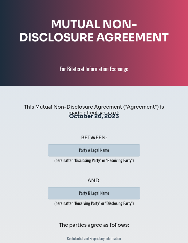 Mutual Confidentiality Agreement