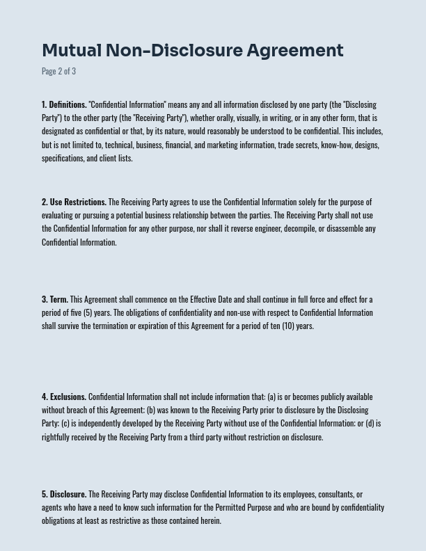 Mutual Confidentiality Agreement