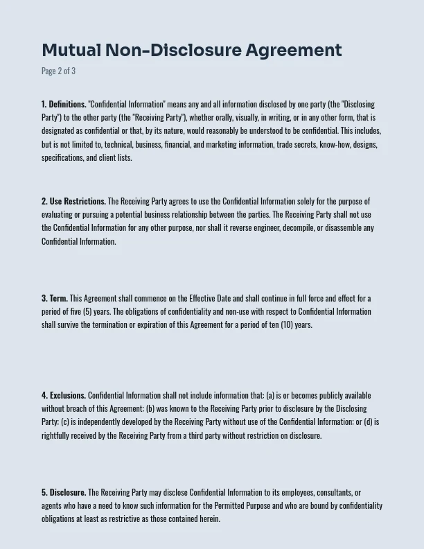 Mutual Confidentiality Agreement