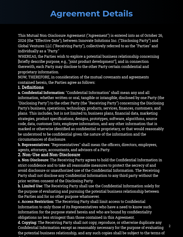 Mutual Confidentiality Agreement