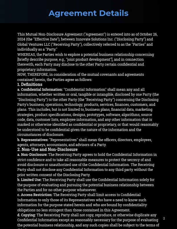 Mutual Confidentiality Agreement