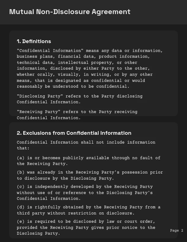 Reciprocal Non-Disclosure and Confidentiality