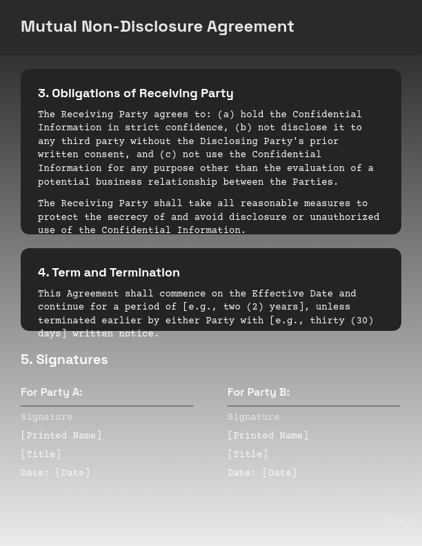 Reciprocal Non-Disclosure and Confidentiality