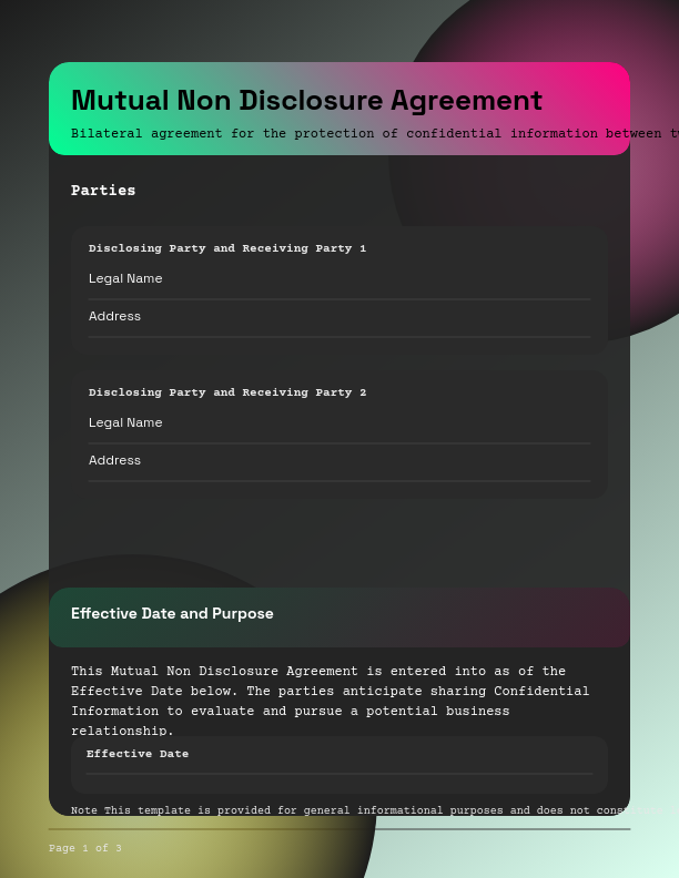 Reciprocal Confidentiality Agreement