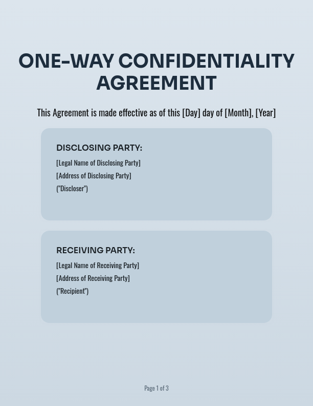 Standard One-Way Confidentiality Agreement