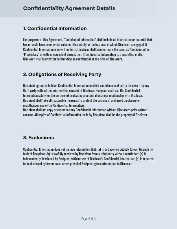 Standard One-Way Confidentiality Agreement