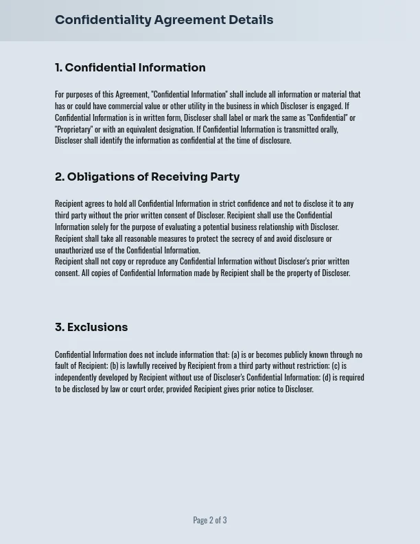 Standard One-Way Confidentiality Agreement