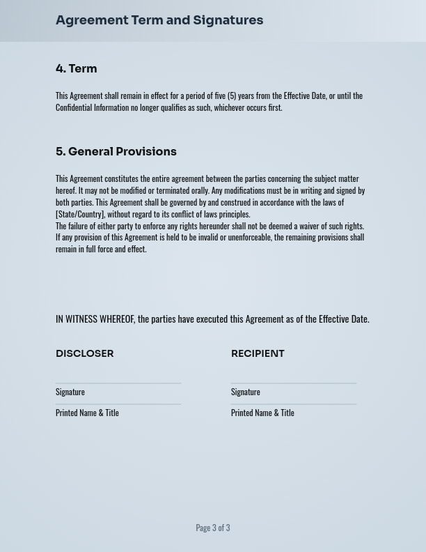 Standard One-Way Confidentiality Agreement