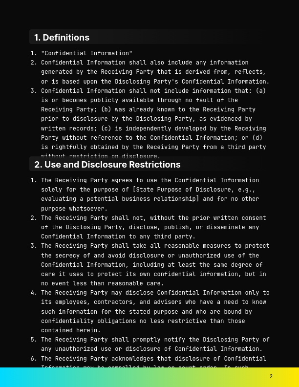 Standard Unilateral Non-Disclosure